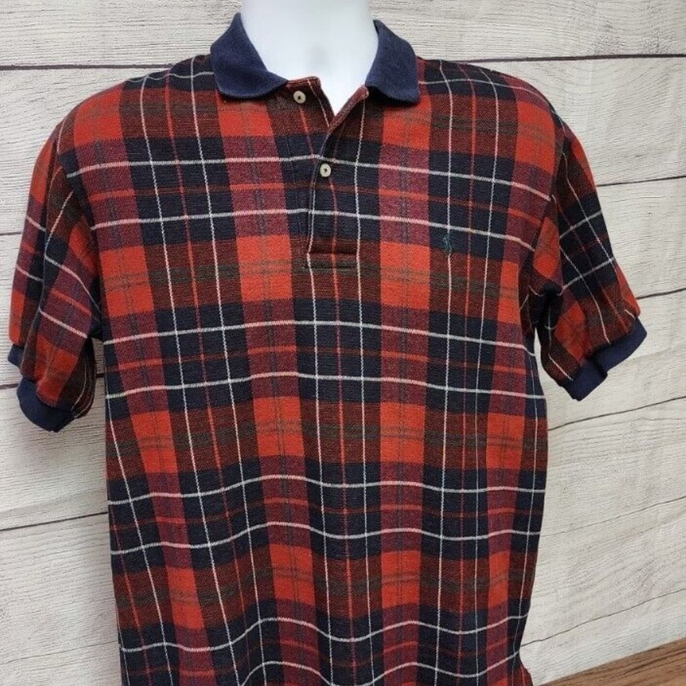 Vintage Polo Ralph Lauren Medium Short Sleeve Shirt Plaid Tartan Red Made in USA